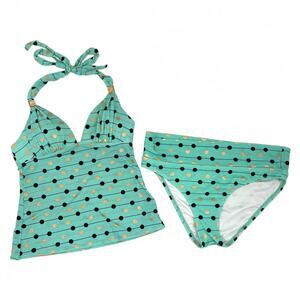 Victoria Secret | NWOT 2 Piece Turquoise Black Gold Dot Halter Tie Tankini S/M